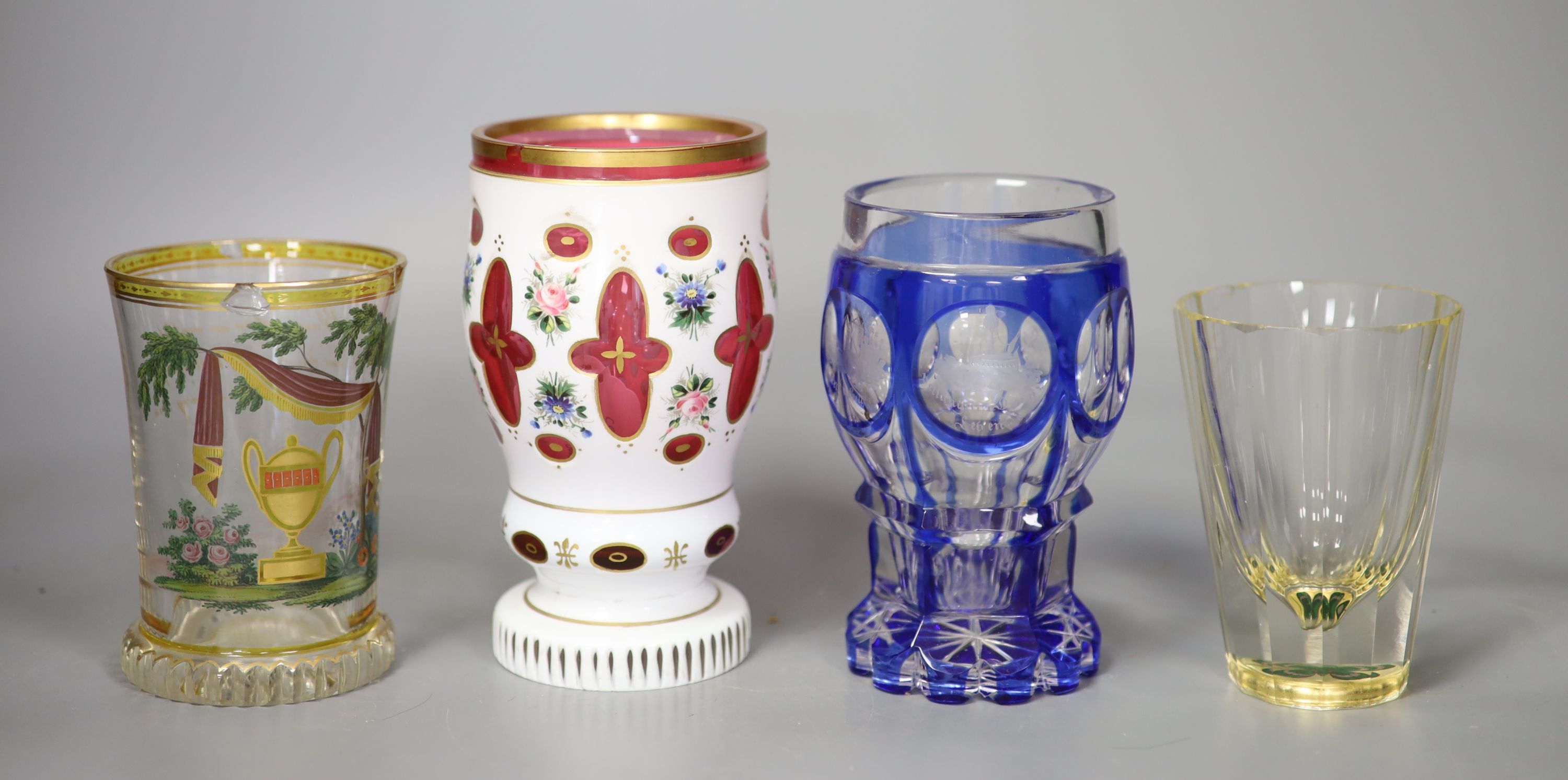 A group of 19th century Bohemian and German glass beakers,